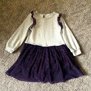 Fabulous Grey Sweater Dress with Purple Sparkly Skirt and Fun Ruffle Details